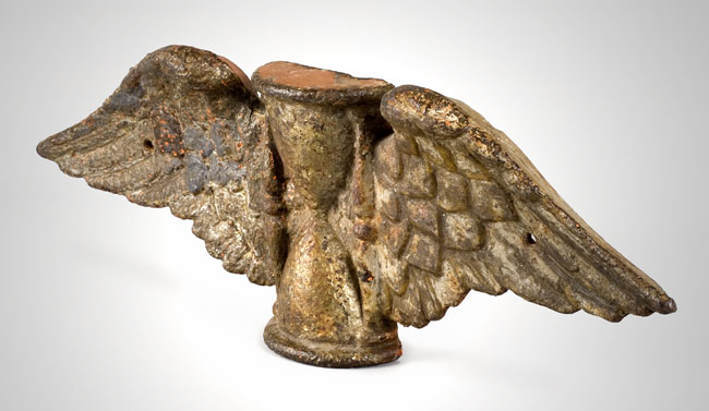 Antique Trade Sign, Winged Hourglass, 19th Century, angle view